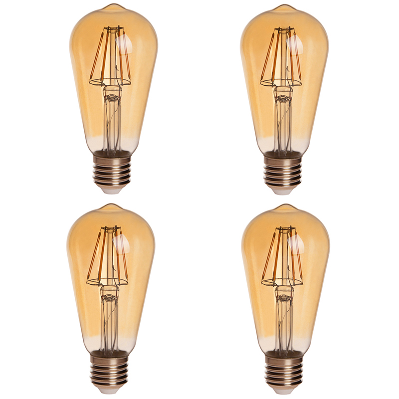Gold Tint ST18 E26/E27 6W LED Vintage Antique Filament Light Bulb, 60W Equivalent, 4-Pack